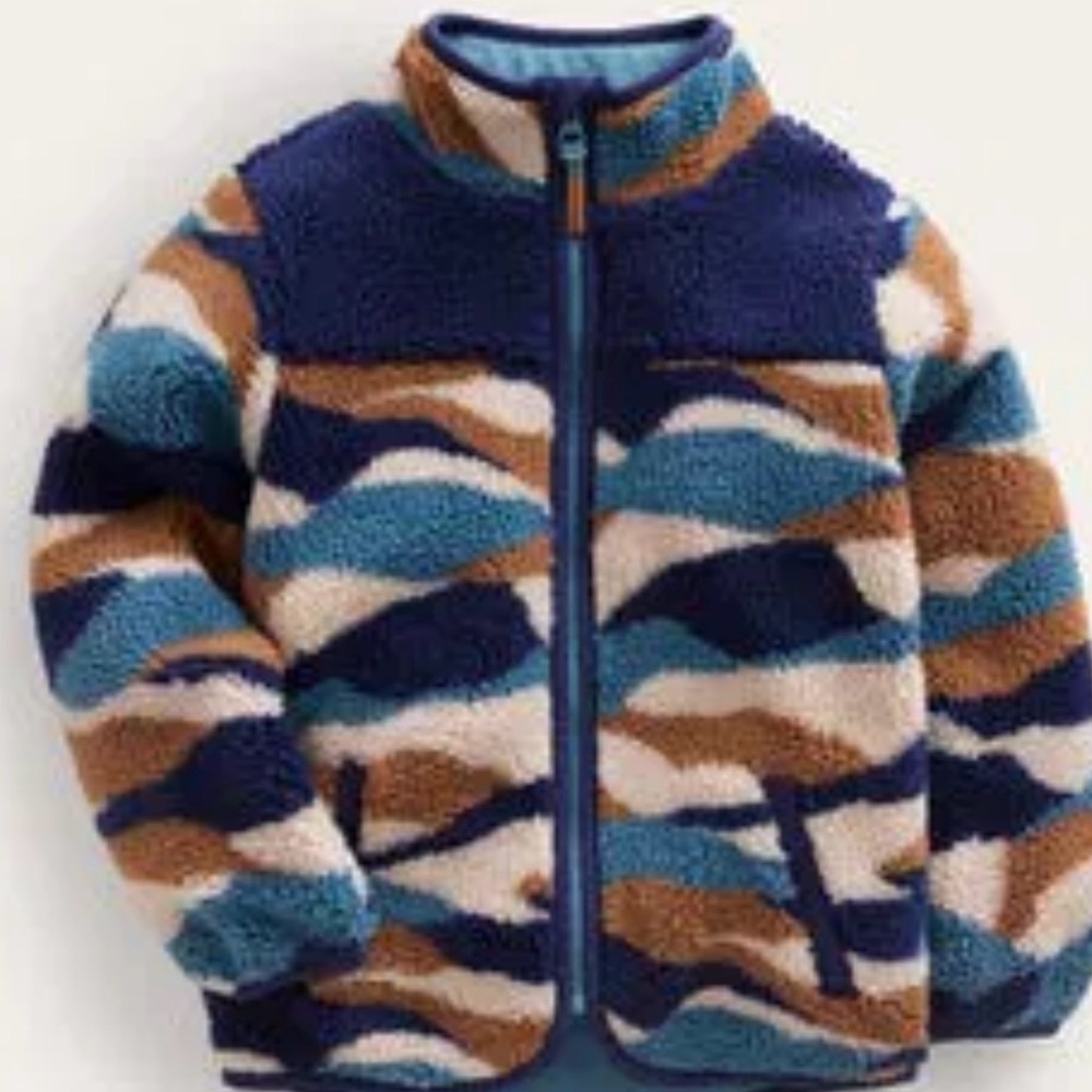 mini Boden Zip Through Printed Fleece jacket coat top fur